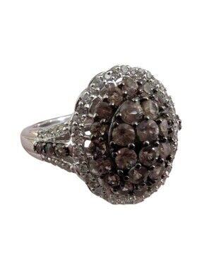 NEW D'Joy Champagne Diamond Cocktail Cluster Ring Sterling Silver - Size 6